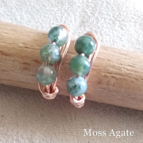 Slim Moss Agate Beaded Handmade Rings - Sturdy Every Day Wear! Copper or Brass! - Picture 9 of 12